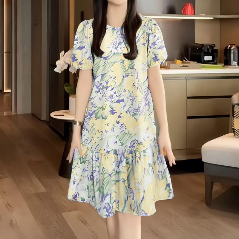 

ZANZEA Женское летнее повседневное платье с круглым вырезом и короткими рукавами с цветочным принтом 5XL синий