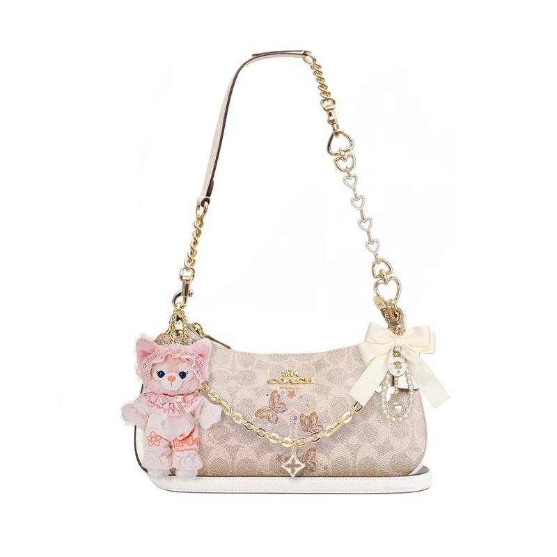 

COACH shoulder bag [Customized bag] Teri 24 classic presbyopic Logo zipper closure, pendant, scarf, bow, printing, extension Jingwuchen gift box style білий