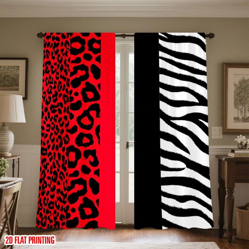 Leopard Print And Zebra Print Patterns Print Drapes Room Darkening Window Curta For Home Decor,Rod Pocket Blackout Curta 53x116CM&2 panels
