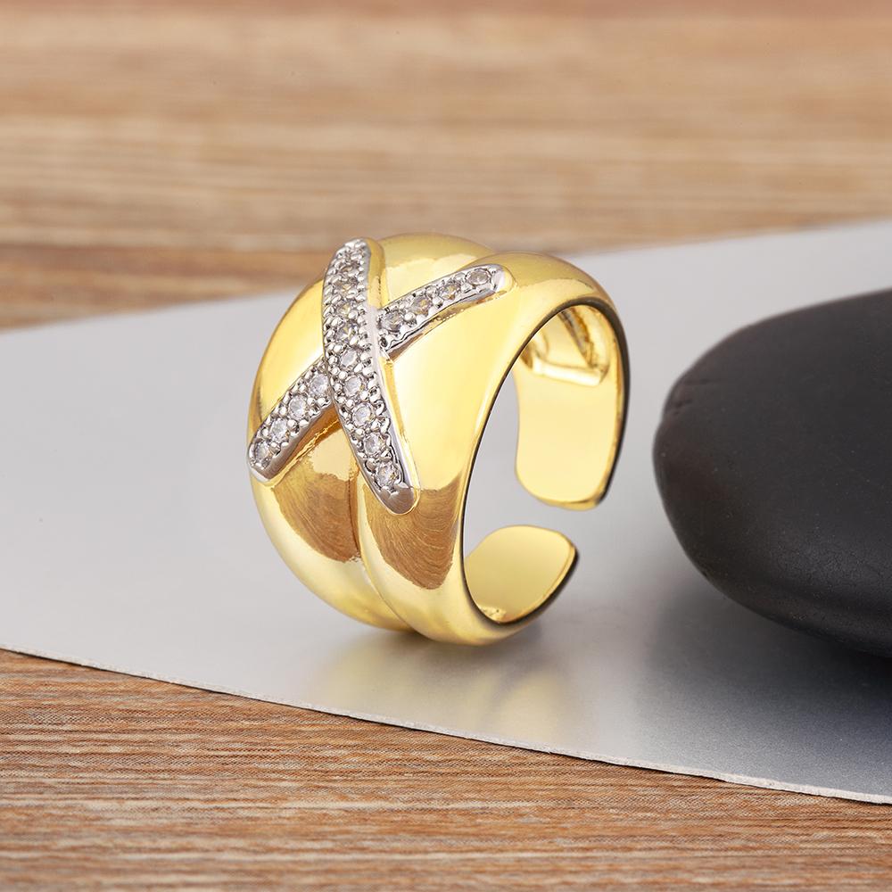 

Nidin New Fashion X Shape Double Layer/Multilayer Open Rings Adjustable For Women Men Shine Zircon Finger Jewelry Party Gifts