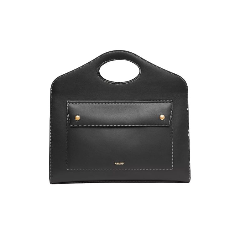 

Burberry Medium Pocket Bag Topstitched Leather Handbag Black Genuine Leather Tote Shoulder Bag for Office Daily Commute 80367491 Basic Set (Bag+Dust Bag)