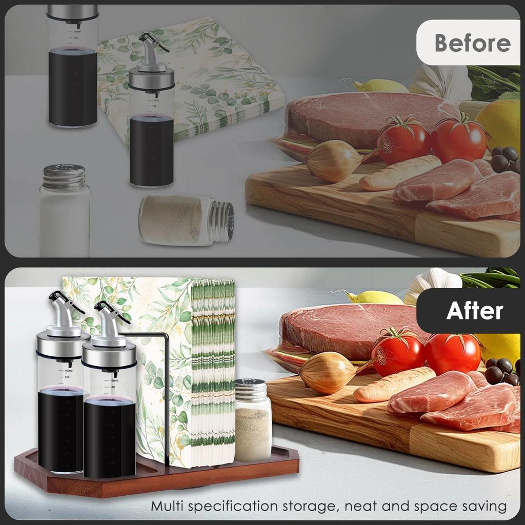 Napkin Holder Metal and Wood Standing Napkin Dispenser with 360° Rotating Storage Base Kitchen Organizer for Counter Decoration