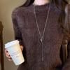 2025 Fashion Brown Color Heart-Shaped Stone Necklaces for Women Men Simplicity Causal Pull-Out Long Necklace Jewelry Accessories