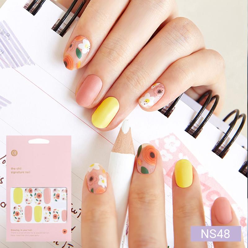 Floral Nail Stickers - 24pcs Self-Adhesive Strips, Quick 5-Min Manicure
