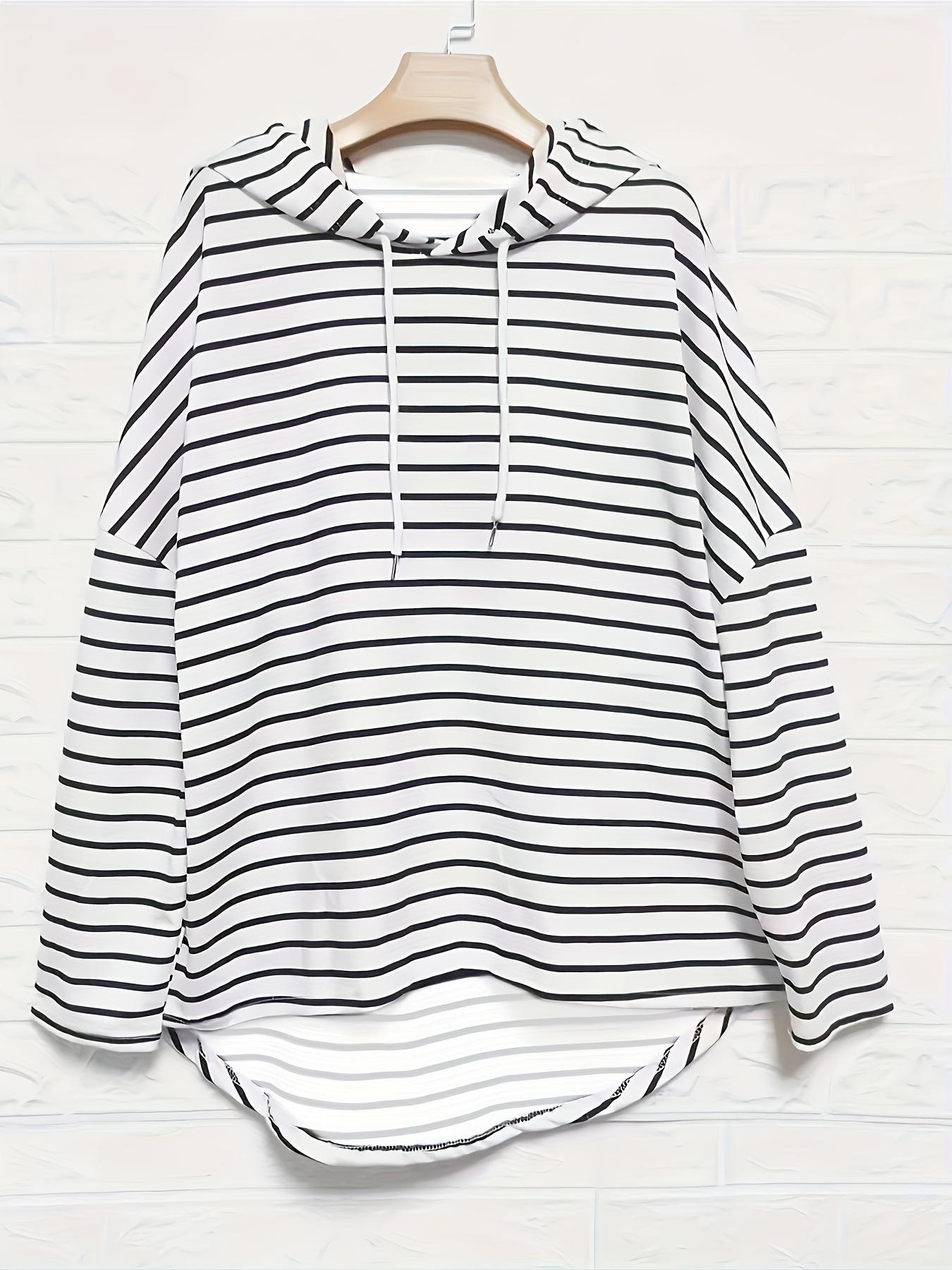 

2026 European & American Women s Plus Size Striped Hooded Long Sleeve Sweatshirt XL чорний