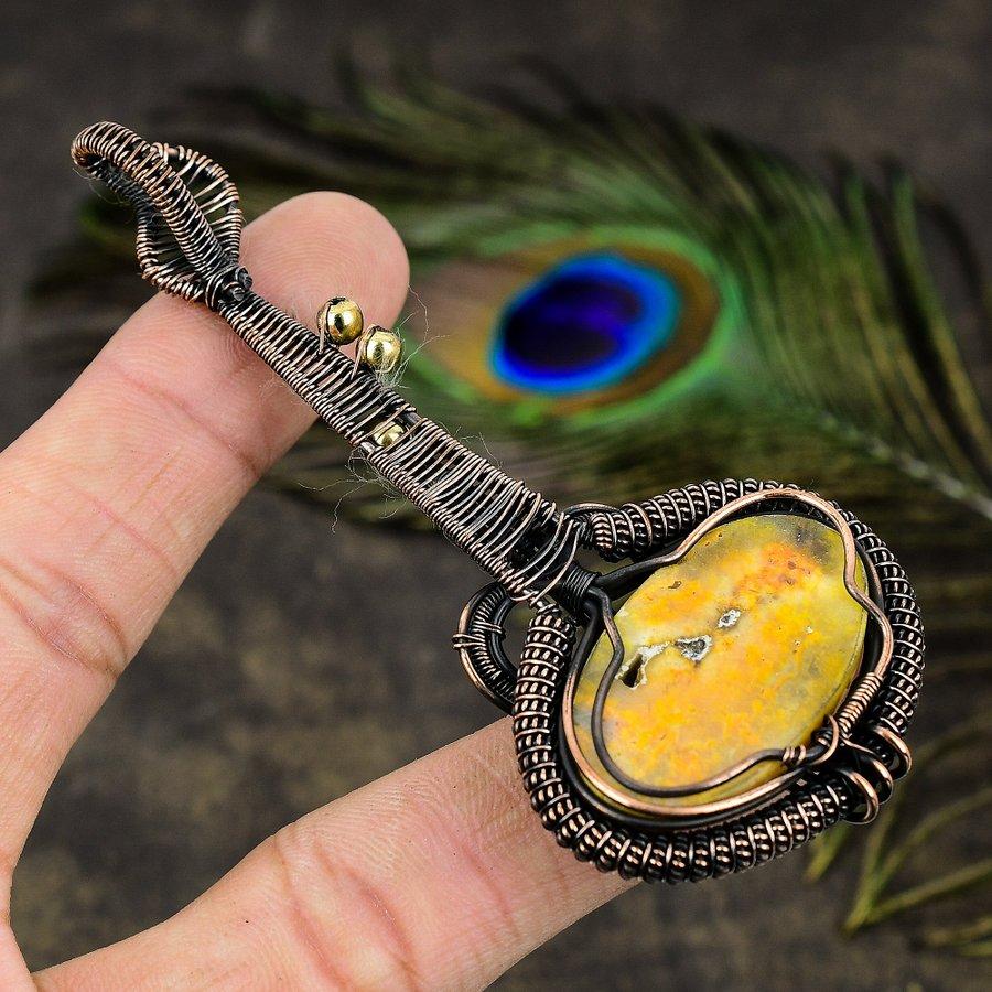 Pandantiv învelit cu sârmă de cupru, pietre prețioase de jasp natural, lucrat manual 3,86 y2f37