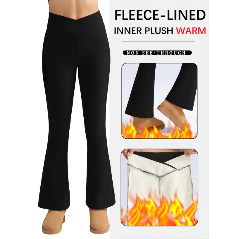 Women's Fleece Lined Flared Pants V-Waist Design Warm Leggings for Winter Casual