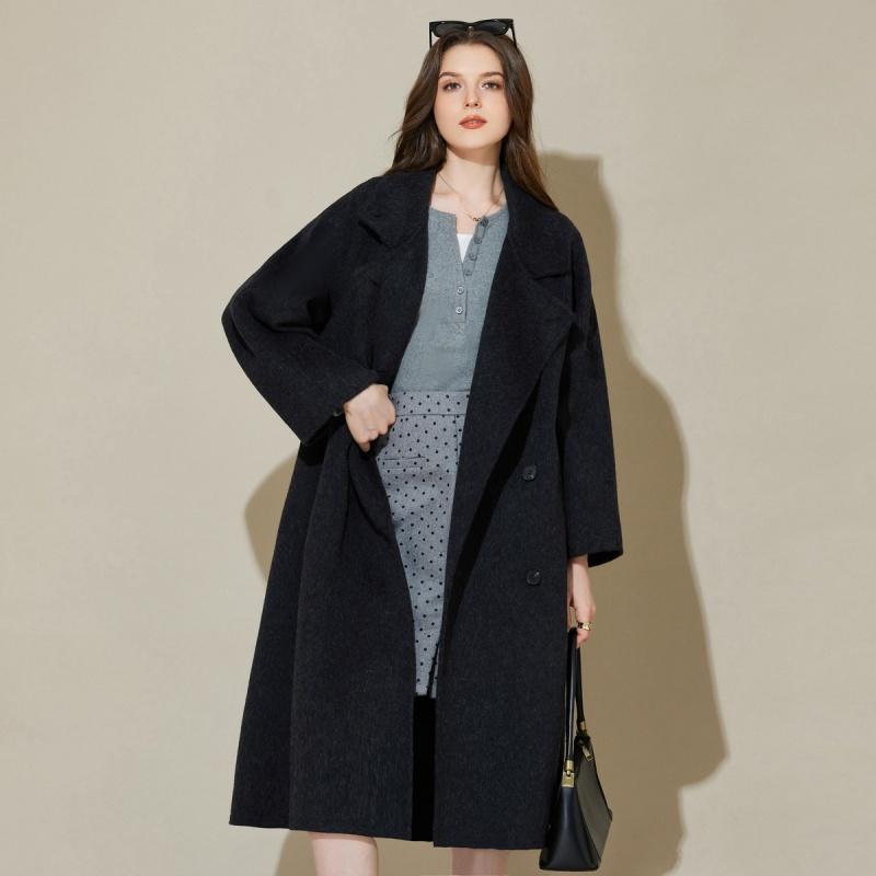 Elegant temperament, British style, high-end feel, commuting double-sided woolen high neck coat