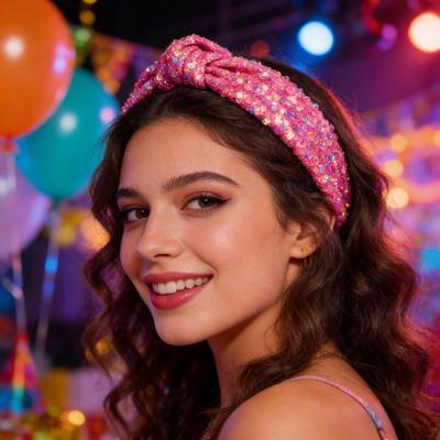 Mädchen Haarreif Geknotet Glänzende Pailletten Elastisches Stirnband Bequeme Passform Glitzerndes Funkelndes Haarband Haaraccessoires