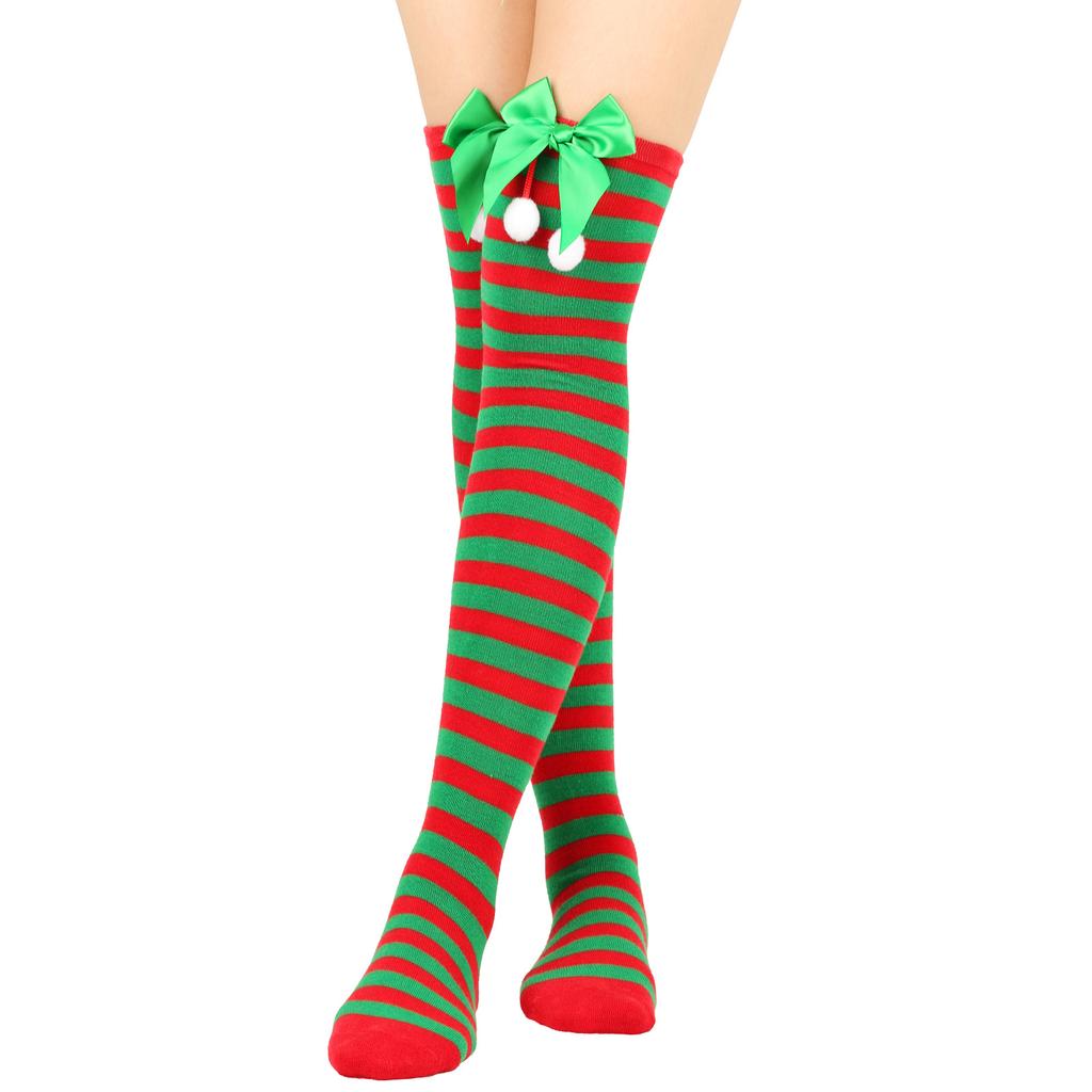 Kniestrümpfe für Damen, hohe Strümpfe, lange Baumwollstrümpfe, gestrickt, warme Socken, schwarz, weiß, rot, gestreift, Weihnachten