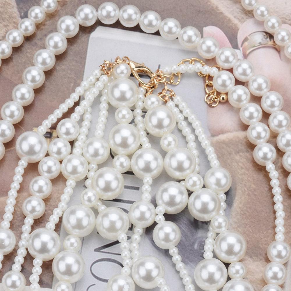 Long Multilayer Imitation Pearl Collarbone Chain Baroque Pearl Necklace Female