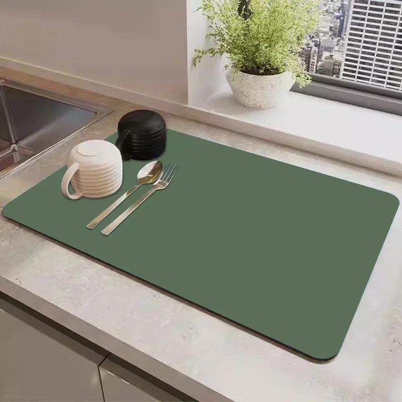 Napa Skin Drain Mat Kitchen Rubber Dish Drying Pad Super Absorbent Drainer Mats Tableware Bottle Rug Kitchen Dinnerware Placemat