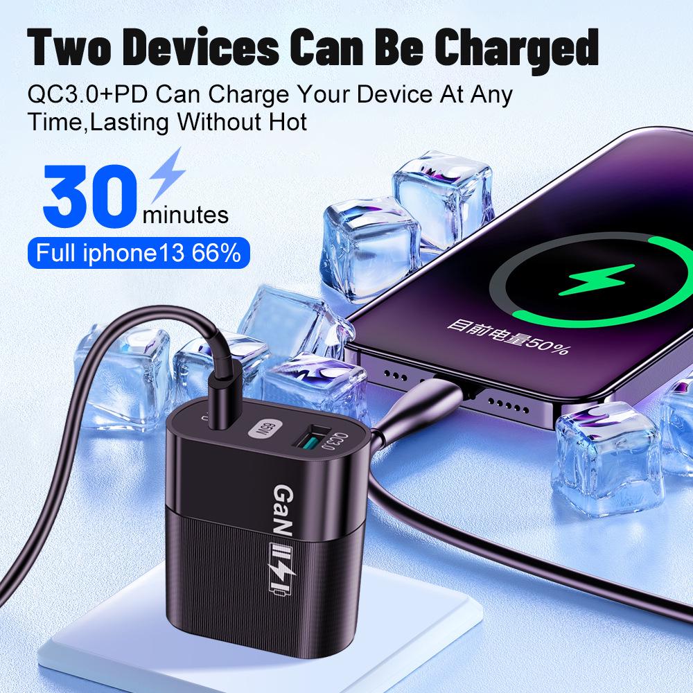 65W Gallium Nitride (GaN) PD Fast Charger with EU/US/UK Adapter for Phones & Computers