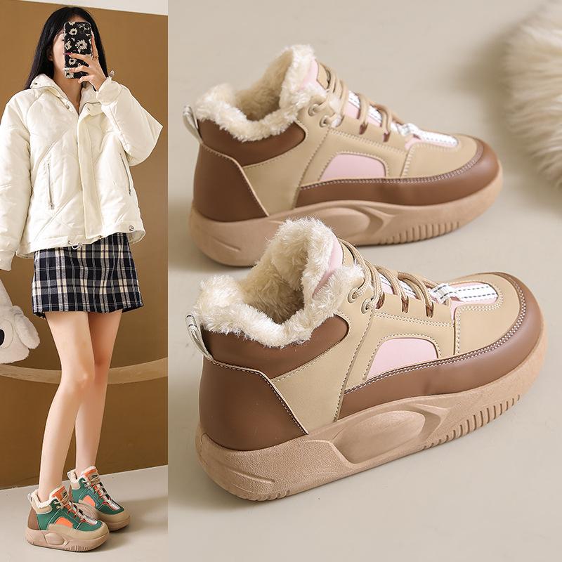 

High-top velvet warm cotton shoes women s autumn and winter versatile sports and leisure fashion snow boots big cotton shoes tide 40 хакі