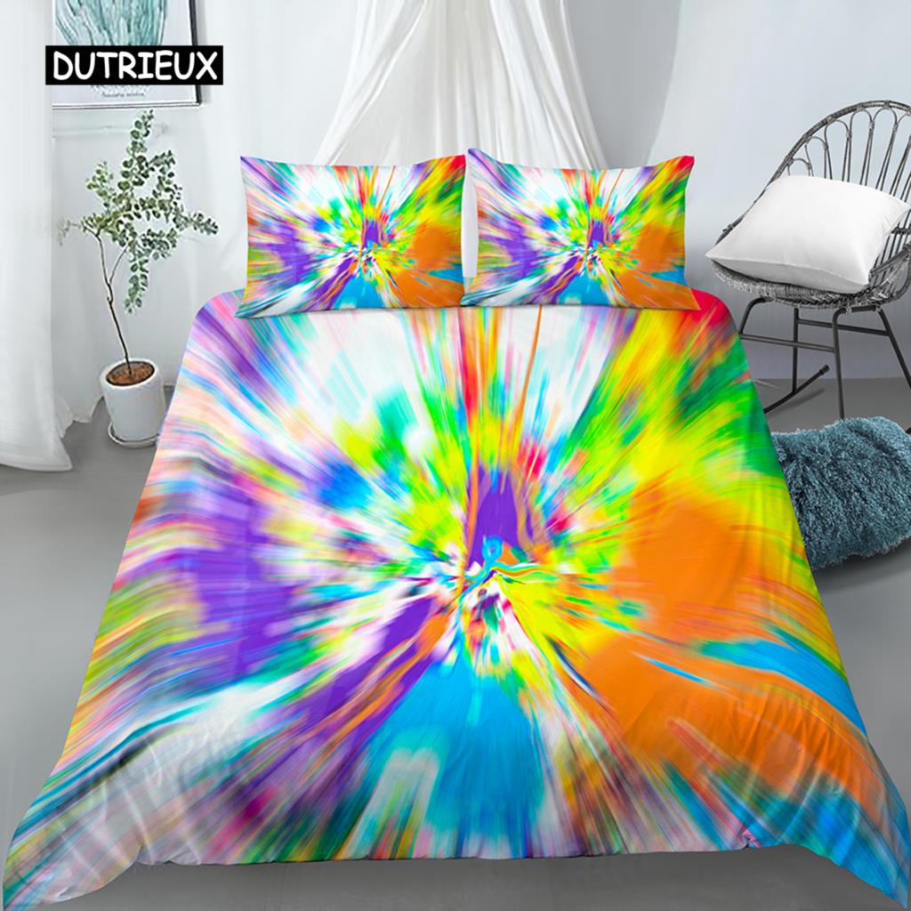 3D Tie Dye King Queen Duvet Cover Colorful Splash Ink Bedding Set for Kids Teens Adults Modern Art Polyester