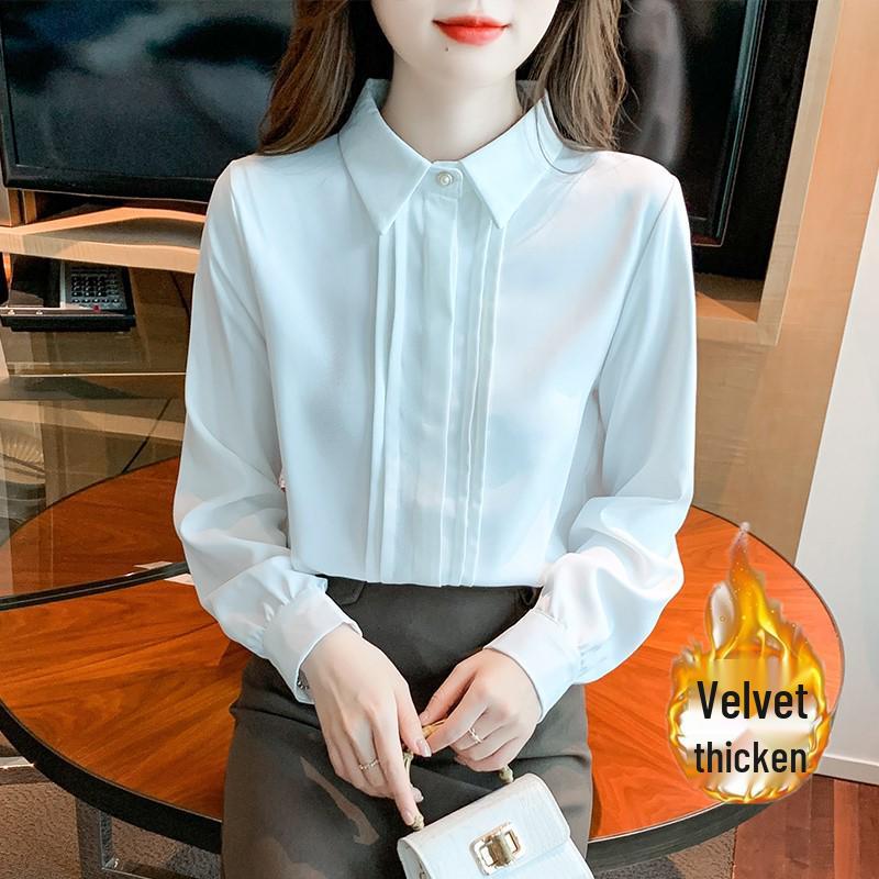 2023 Versatile White Chiffon Long Sleeve Shirt for Commuting
