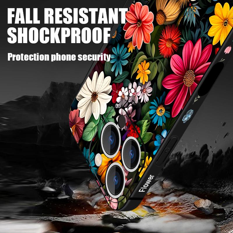 Colorful Flowers Pattern Lanyard Case For iPhone 17 Pro Max Funda iPhone 16 15 14 13 Pro Max 11 16E 17E Soft Silicone Cover
