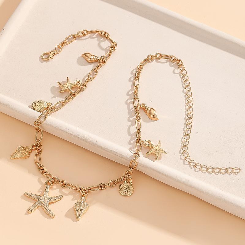 Muschel Seestern Jakobsmuscheln Anhänger Halskette Böhmischer Stil Meereskollektion Retro Persönlichkeit Verstellbare Schnalle Damen Accessoire