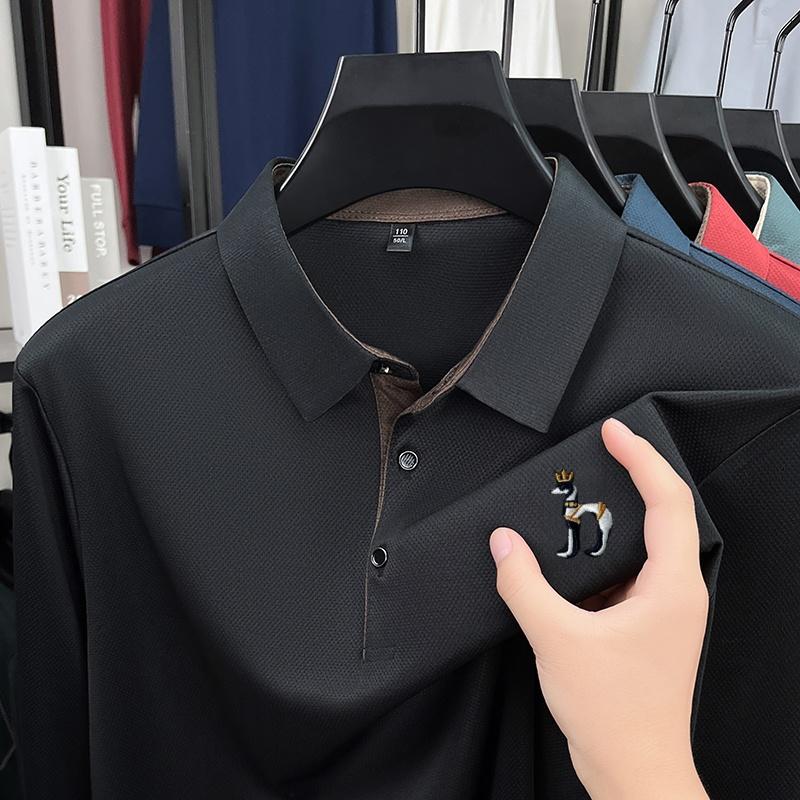 Men's Lapel Polo Shirt Long Sleeve T-Shirt Autumn Dog Embroid Fashion Business Office Trend Men's Wear
