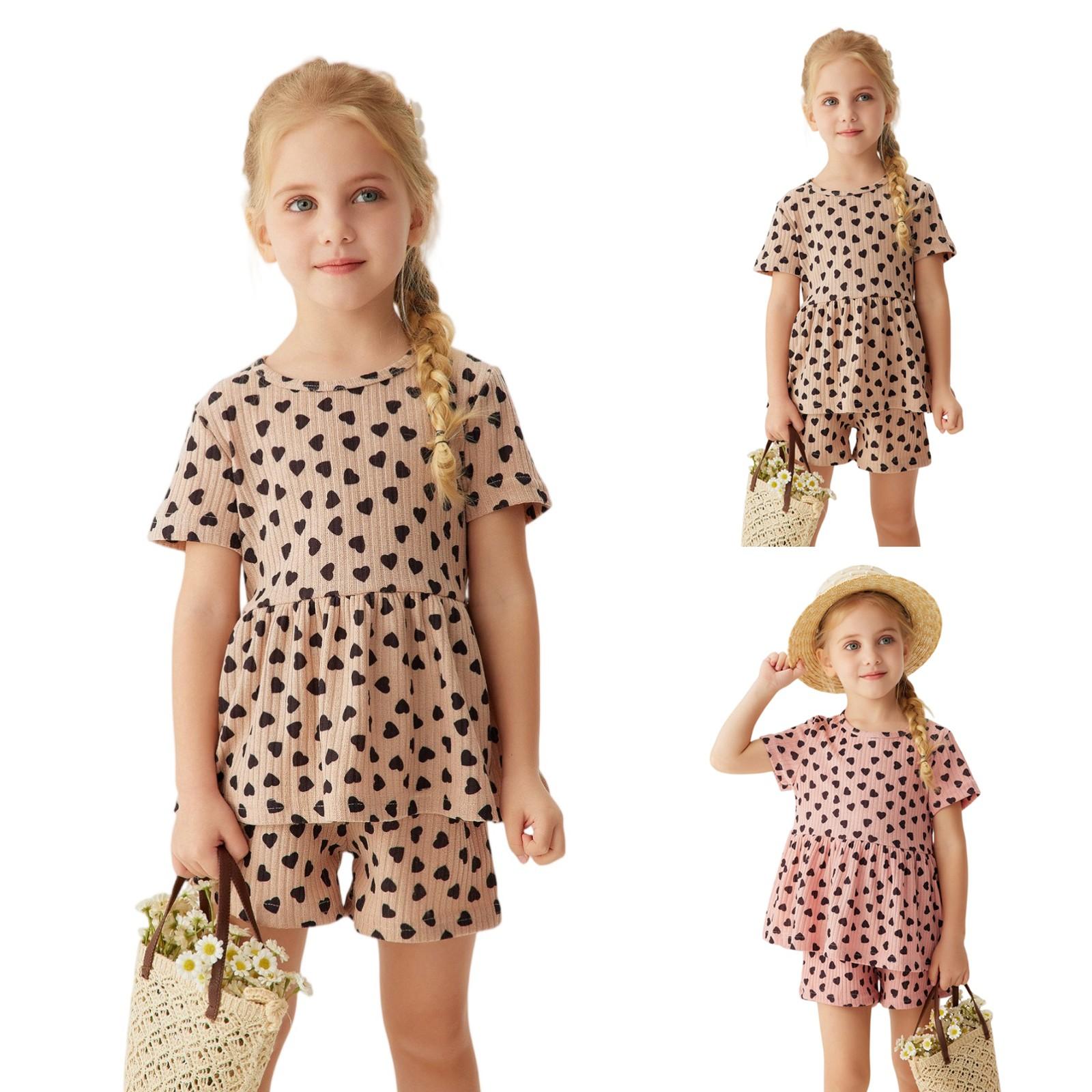 

Girls Polka Dot Set - Heart Print Top & Shorts Outfit 120 хакі