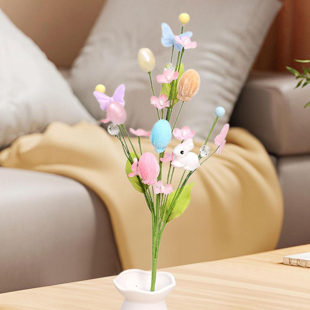 1x Paskalya Ağacı Dalı Mutlu Süsleme Dekoratif Yumurta Çubukları Yapay Çiçek