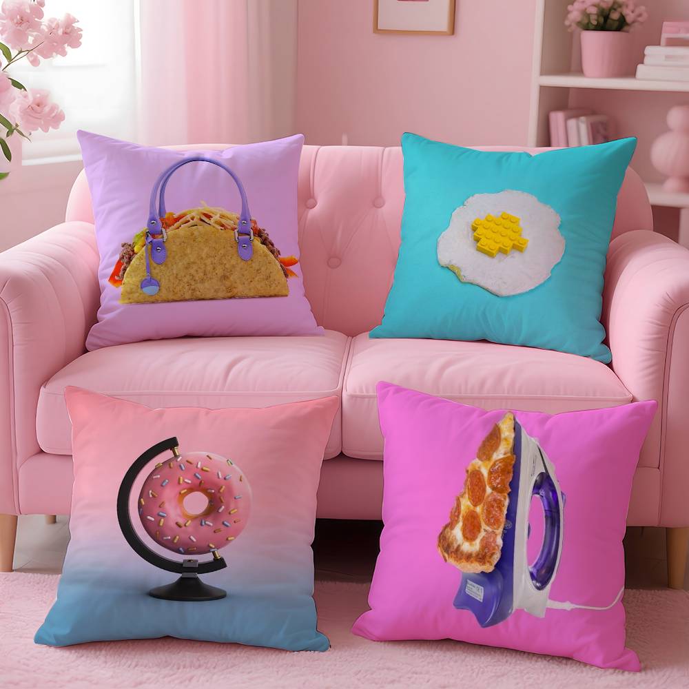 Creative Food Fruit Print Pillow Case Anti-dustmite Pillow Invisible Zipper Silky Short Plush Sofa Cushion Cover