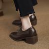 Krazing Pot Sheepskin Autumn Winter Shoes Lace Up Med Heels Size 42 Square Toe Brown Color Pumps