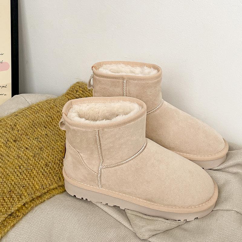 

Fur integrated fleece thickened platform snow boots women s 2025 new winter warm one-pedal short cotton shoes 35 бежевый