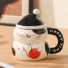 Cat Cup Ceramic High Looking Mug with Lid Breakfast Coffee Cup Creative Water Cup for Girls Birthday Gift