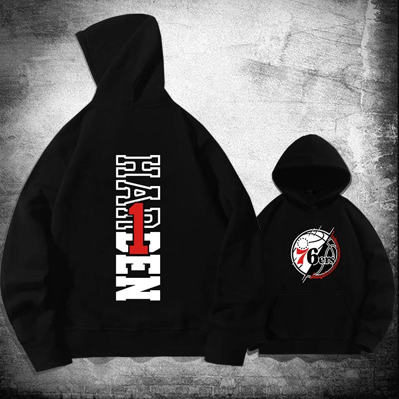 76Ers Harden No. 1 hooded sweater men s and women s youth trendy basketball sports loose hoodie jacket 155XXS