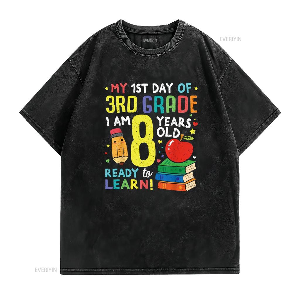 3rd Grade Back to First Day of School T Shirt Boys Girl  vintage Washed streetwear Top For Everyday Wear fashion Stretched