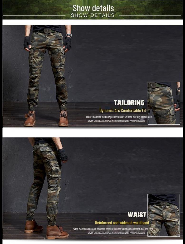 Men's Versatile Multi-Pocket Khaki & Camouflage Jogger Pants - Slim-Fit for Spring & Autumn