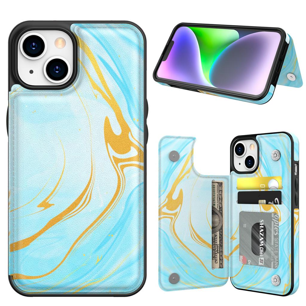 AHASTYLE WG08 For iPhone 14 Case Pattern Printing Wallet Kickstand Anti Drop Leather Phone Back Cover