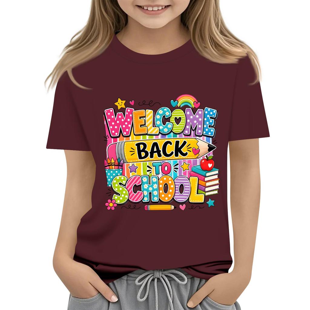 Children's Casual and Fashionable Round-Neck Printed Short-Sleeve Top for Back-to-School