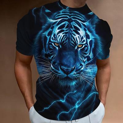 Men's T-shirt with Fierce Tiger Print, Short Shirt T-shirt, Men's 3D Printing, Summer, Loose Men's Clothes, Retro, Big T-shirt