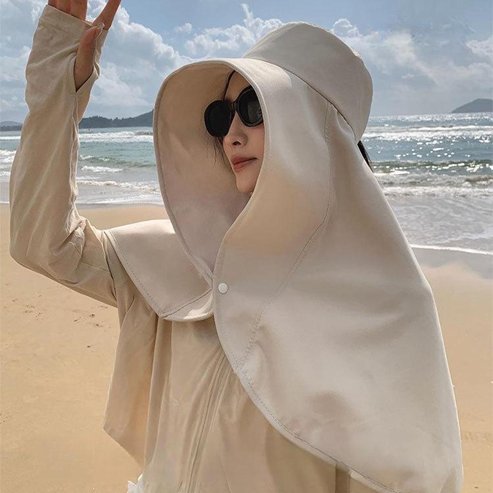 Sommer Hüte Für Frauen Im Freien UV Anti Neck Schutz Große Sonne Schal Visiere Krempe Pferdeschwanz Für La E7T5