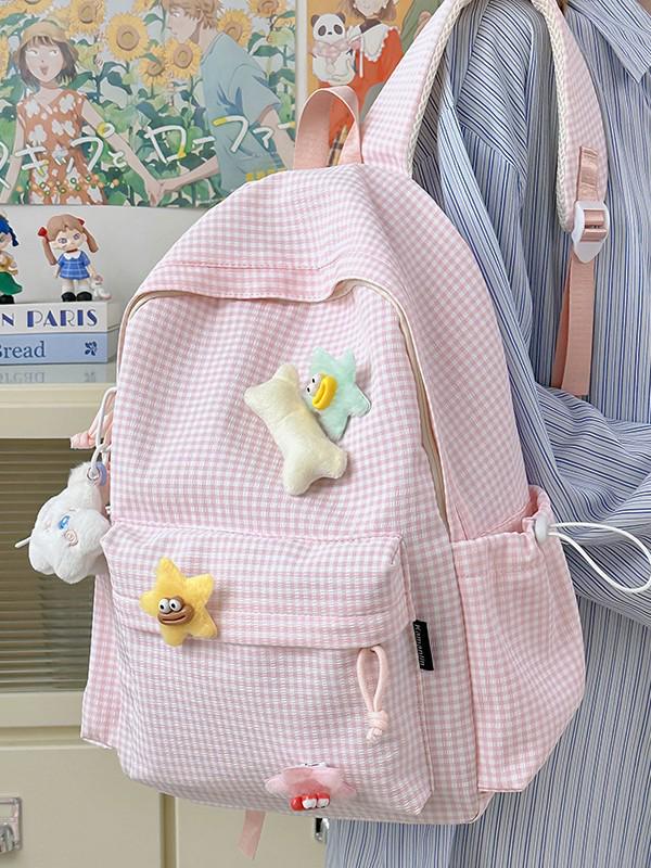 Cross-Border High-Value Soft Plaid Backpack for Girls - Large Capacity for Middle, High School, & College Students