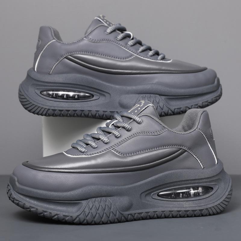 Wiosna Jesień Skórzane Sneakersy na Platformie Czerwone Buty Casualowe Poduszka Powietrzna Męskie Sneakersy Gruba Podeszwa Buty Sportowe Czerwone Sneakersy Chunky