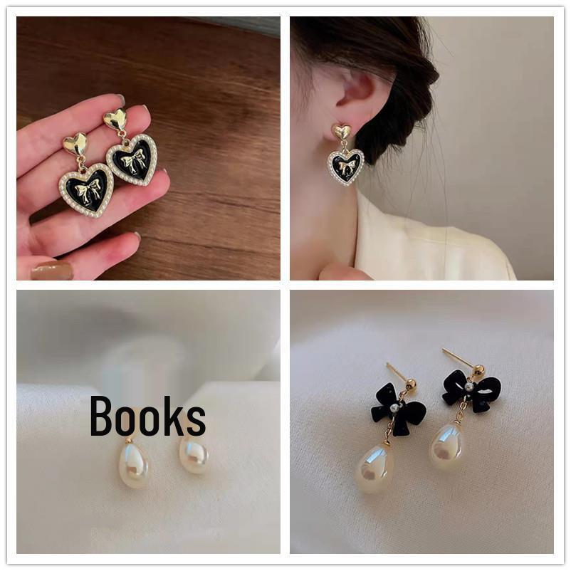 S925 Silver Bow Stud Earrings with Heart Pendant - 2022 Fashion Enamel Drop Women's Accessories