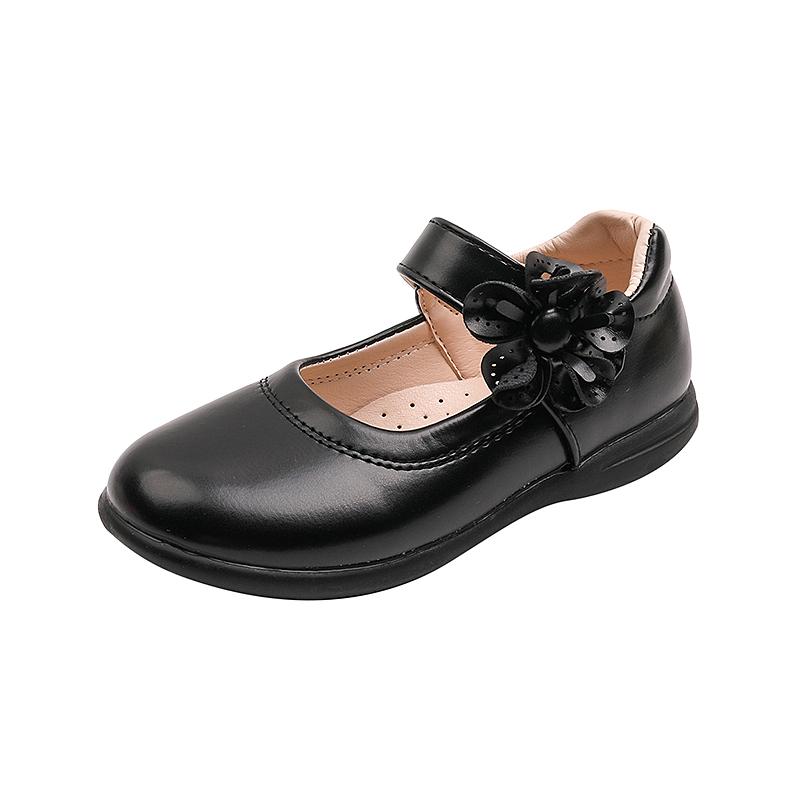 Mädchen Lederschuhe Mittelgroße Kinder Schwarz Partyschuhe Kinder Schul-Ballerinas mit Blumen Prinzessin Süße Auftrittsschuhe