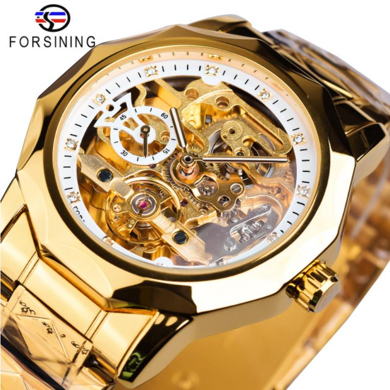 Forsining Men's Fashion Casual Waterproof Hollow Water Diamond Mechanical Watch