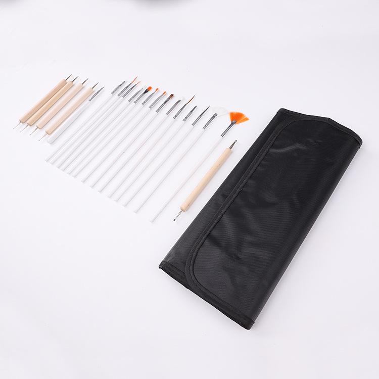 20-Piece Professional Nail Art Brush Set for Flower, Line, and Carving Designs