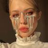 Exaggerated Metal Long Tassel Rhinestone Decor Frameless Women's Decorative Glasses
