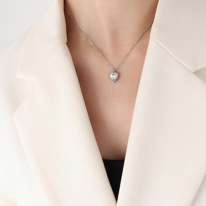 French Designer Multicolor Zirconia Heart Pendant Necklace & Earrings Set with Gold-Plated Edges
