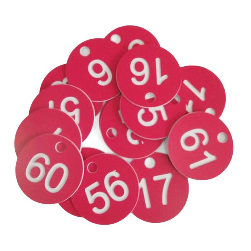 1-100 Číselné štítky Plastový označovací štítek pro věšák na oblečení Kulaté štítky s dírkou Snadné připojení k klíčenkám a šňůrkám