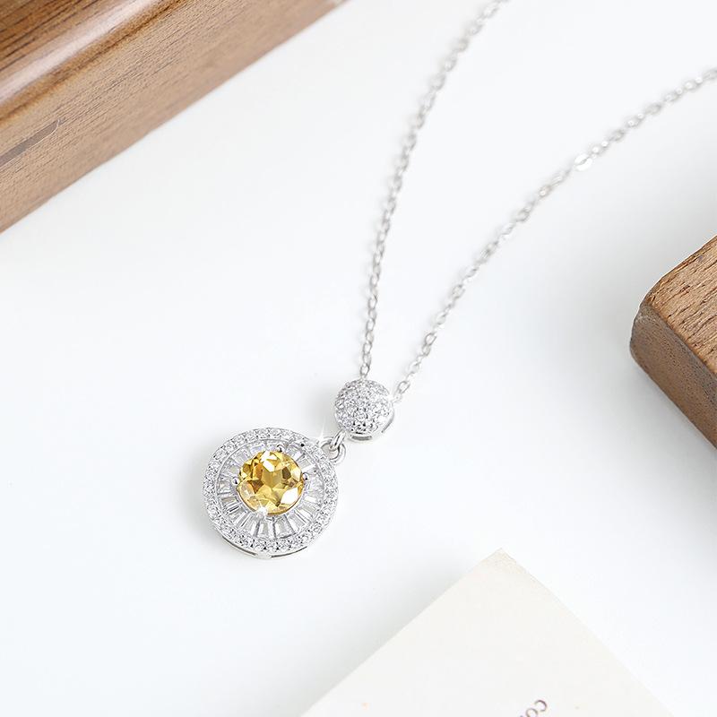 Natural colored treasure spar pendant s925 sterling silver non-fading necklace women's premium design clavicle chain