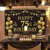 Trgowaul 75th Birthday Backdrop Gold and Black 5.9 X 3.6 Fts Happy Birthday Party Decorations Banner for Women Men Photography Supplies Background