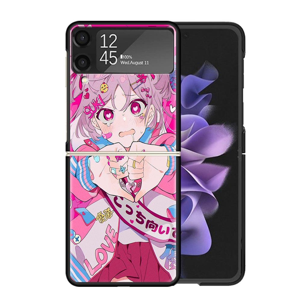 Cute Anime Girl INS Clear Phone Case For Samsung Z Flip 7 6 5 4 3 Galaxy ZFlip7 ZFlip6 ZFlip5 ZFlip4 ZFlip3 5G Print Cover Z Fli
