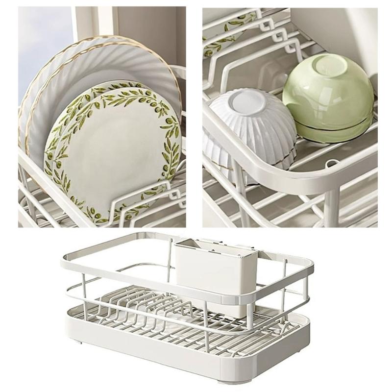 Space Saving Dish Drainer for Kitchen Sink Expandable Sturdy Metal Dish Rack with Utensil Holder Home Accessory