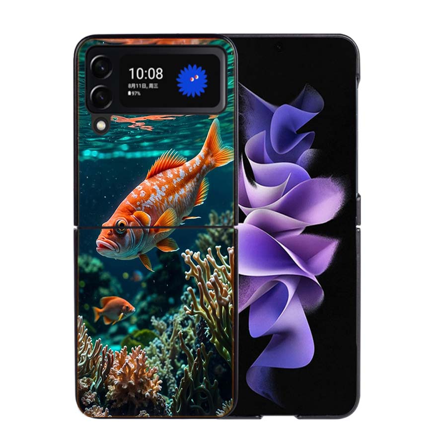 

Red Fish Swims in The Depths of The Sea Phone Case For Samsung Z Flip 7 6 5G Galaxy Z Flip4 Z Flip5 Z Flip3 Coque Black Hard PC Samsung Z Flip 3 5G